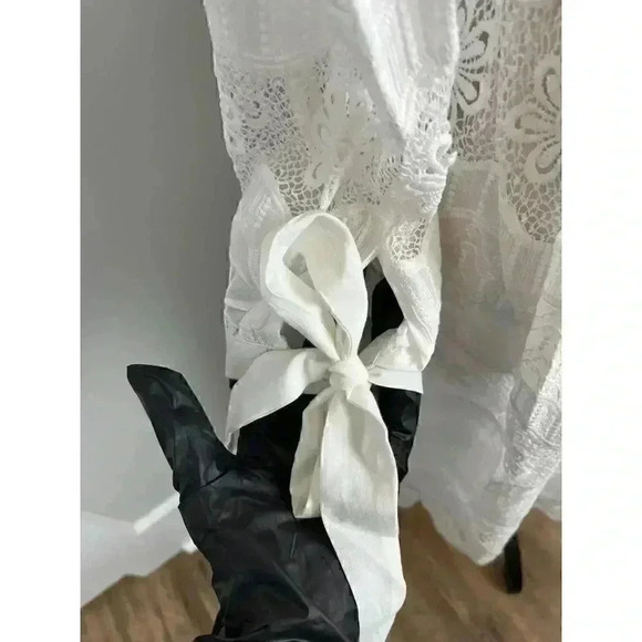 Burryco Midi Dress White Lace Bow Detail Coquette Sheer Women's Sz Small NWT - Picture 4 of 14